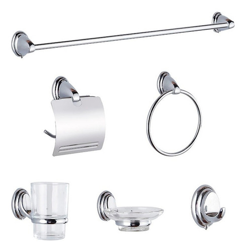 Set Accesorios Baño Ducha 6 Pzs Acero Inox Vidrio Gloa Drava