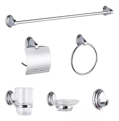 Set Accesorios Baño Ducha 6 Pzs Acero Inox Esmerilado Tawak