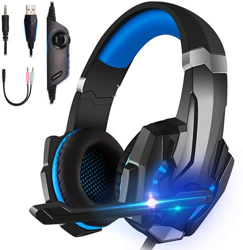 Audífonos Para Juegos G9000 Con Luz Led, Negro Y Azul