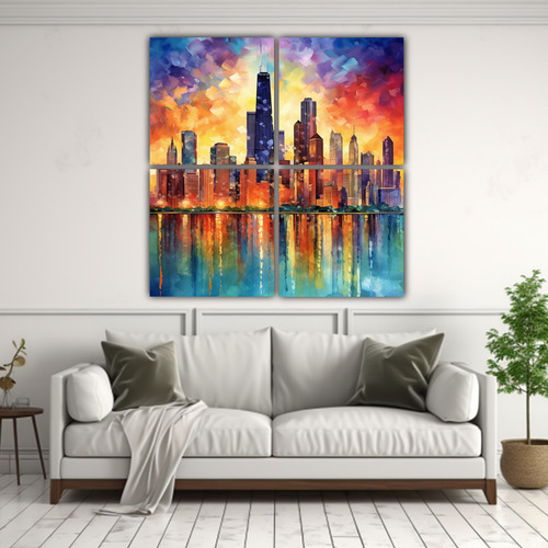 120x120cm Cuadros Estilo Crash The New York Skyline Flores