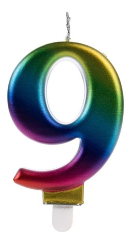 Número 9 - Vela Holográfica E Colorida - Bolo E Aniversário