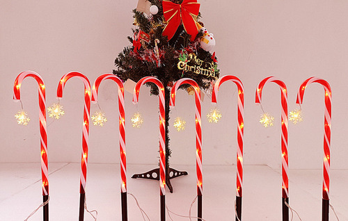 8 Luces Led Navideñas Tipo Bastón De Nieve Con 8 Modos