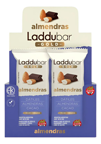 Caja X12 Barras Laddubar Gold Almendras, Datiles Y Cacao 30g