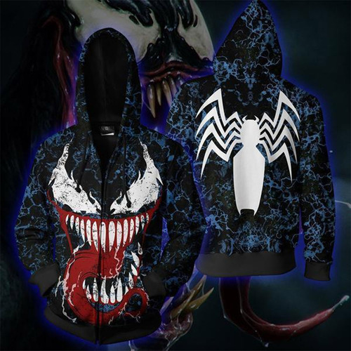 Sudadera Negra Con Capucha Venom Con Estampado Digital 3d Pa 