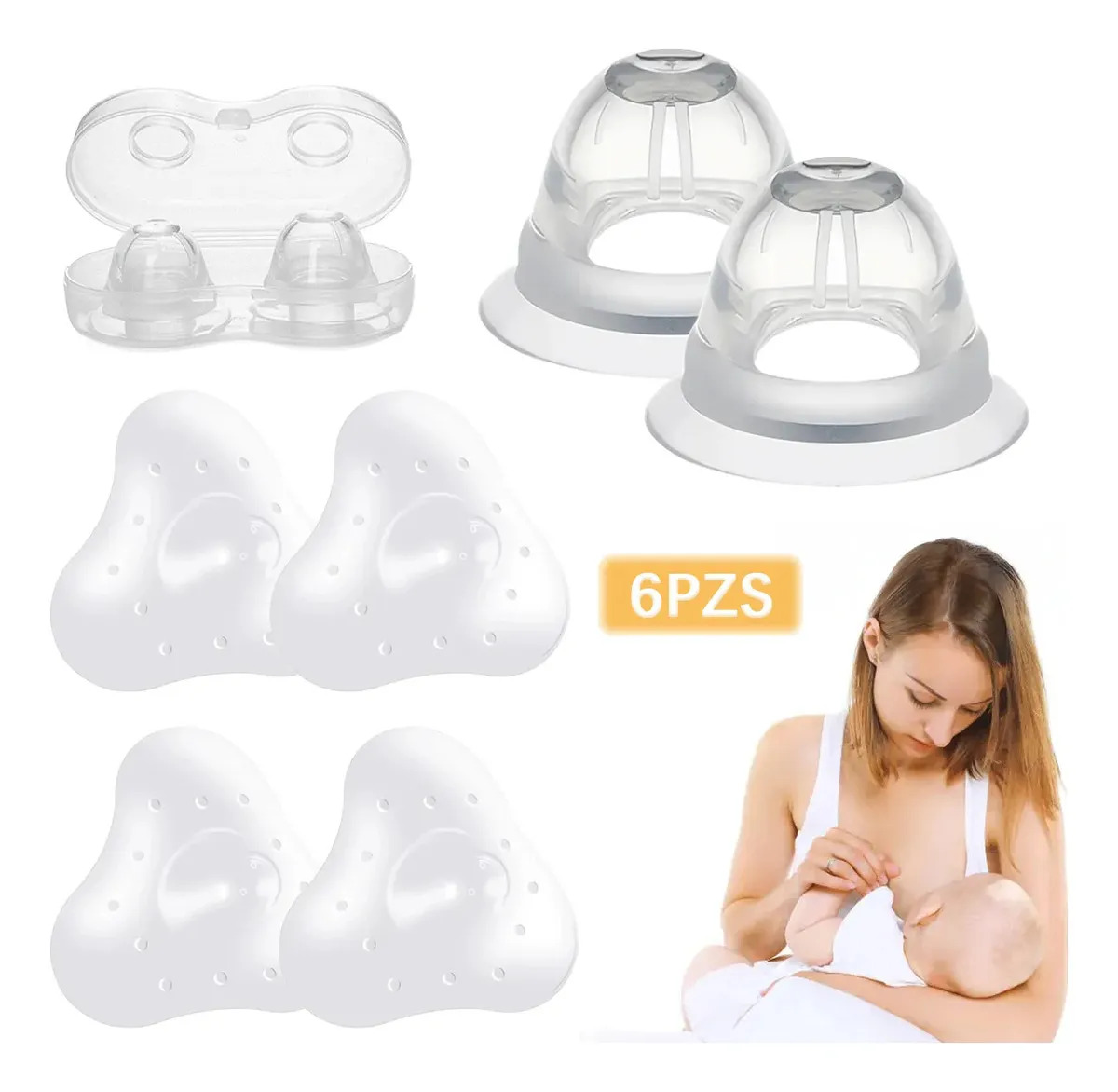 ANEBAKE 6pz Pezonera Lactancia Silicona Corrector Pezón Seguro Saludable Lavables