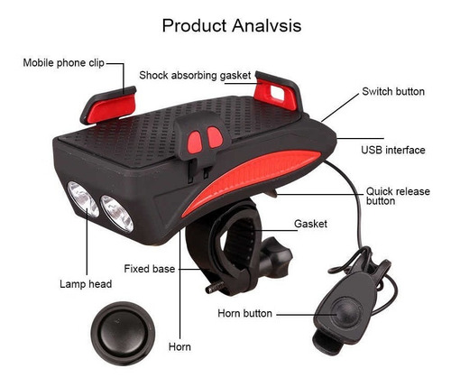 Imagen 3 de 6 de Luz De Bicicleta Mtb 400 Lumenes + Porta Celular + Bocina