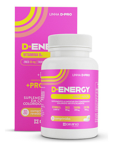 Vitamina D +Zinco +Taurina + Cafeína 30 cápsulas - D.Energy