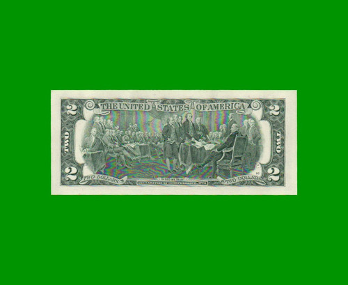 Imagen 2 de 3 de Billete E E U U 2 Dólares, Año 2013 Sello Verde Estado S/ C