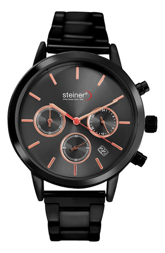 Reloj De Pulso Para Dama Con Subesferas Ø 38 Mm Steiner Correa Negro Bisel Negro Fondo Negro