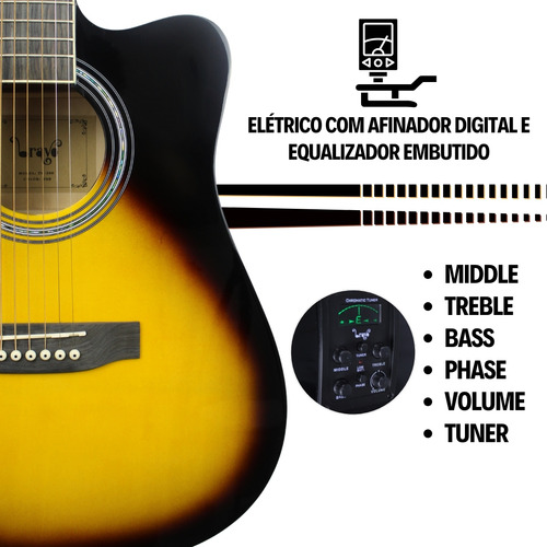Violão Elétrico Bravo Music Tf300 Com Afinador Aço + Bag Capa Cor New Sunburst Material Do Diapasão Padrão Orientação Da Mão Destro