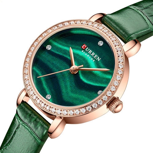 Relojes De Cuarzo Y Diamantes De Cuero Curren Fashion Color De La Correa Verde