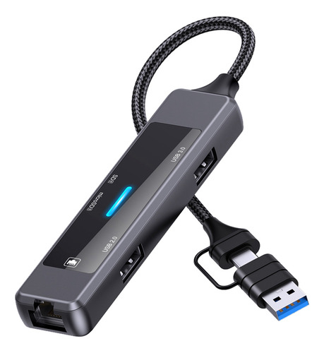 Divisor De Hub Usb C 5 En 1 Usb-c A Rj45 Lan Ethernet Usb 2.