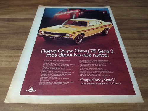(pa646) Publicidad Chevrolet Coupe Chevy Serie 2 * 1974 (Usado)