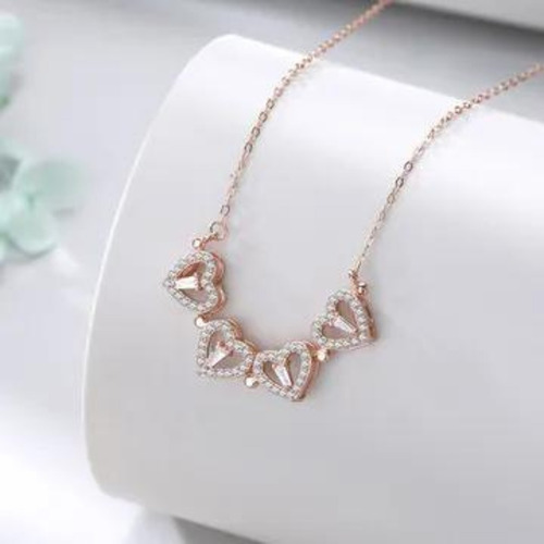 Imagen 8 de 10 de Collar Doble Vista Dorado Rosa Dije Corazones Trébol Mujer