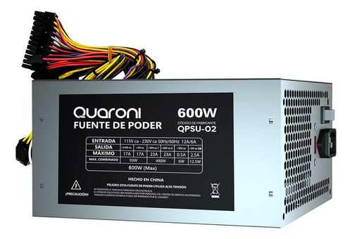 Fuente De Poder Quaroni Qpsu-02, 20+4 Pin Atx, 120mm, 600w