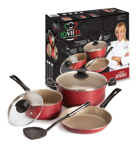 Batería De Cocina Antiadherente Jovifel Rivoli 4 Piezas Rojo