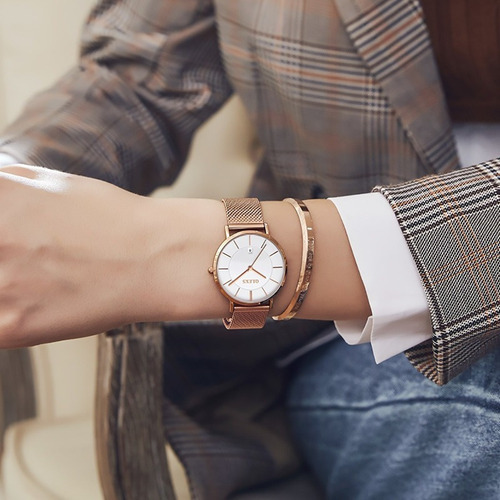 Relojes De Mujer De Acero Inoxidable Ultradelgados Y Simples Color Del Bisel Rose White