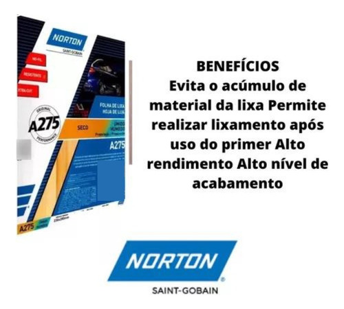 25 Folhas Lixa Norton Seco A275 Grão 220 Pacote C/25unidades