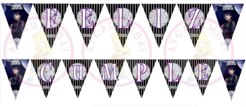 Banderin Guirnalda Feliz Cumple Merlina Addams Wednesday