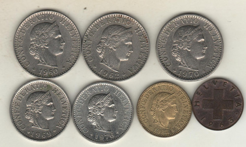 Suiza Lote De 7 Monedas Diferentes (20, 10, 5 Y 1 Rappen)