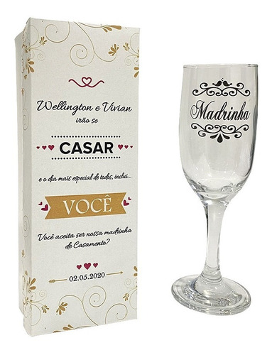 Imagem 2 de 3 de 1 Convite Lembrança Madrinha Padrinho Taça Vidro