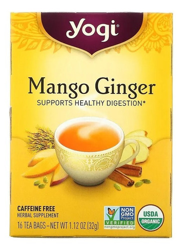 Yogi Té Mango Jengibre, Sin Cafeína 16 Bolsitas 32 G Sfn