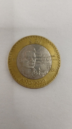 Moneda 20 Pesos Conmemorativa Octavio Paz Año 2000 