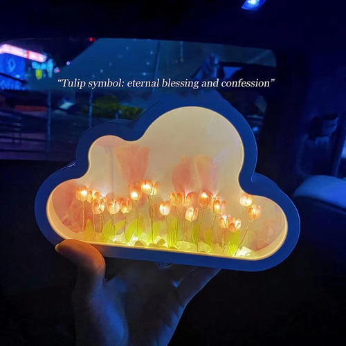 Luz noturna Tulip Cloud Mirror para estrutura de quarto Cor da tela: rosa, cor da tela, rosa