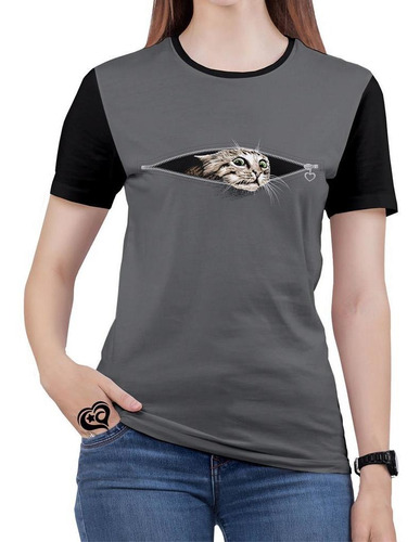 Camiseta De Gato Plus Size Animal Feminina Blusa Ziper