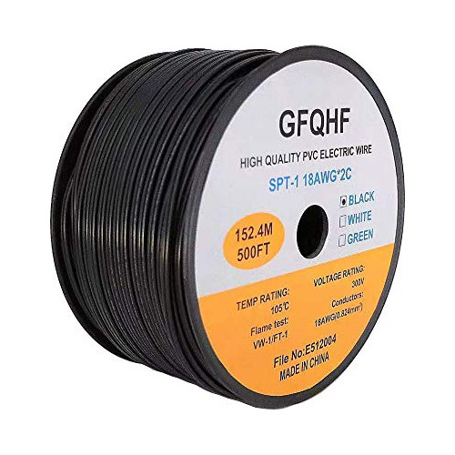 500ft Spt1 Black Electrical Wire,ul Listed 18/2 Zip Cor...