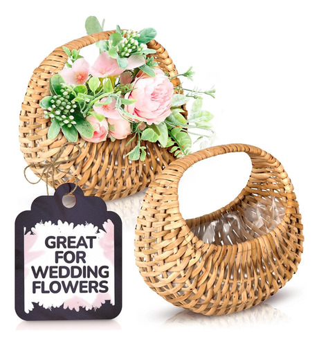 Canasta De Flores Pequeña Set De 2 - Canasta De Mimbre Peque