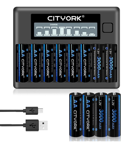 Cityork Paquete De 12 Baterias Recargables Aa 3000mah 1.2v N