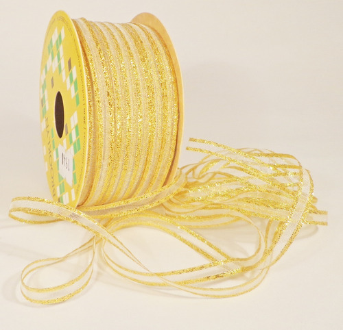 Cinta Organza Borde Dorado Plateado 5mm X20mts Souvenir Deco