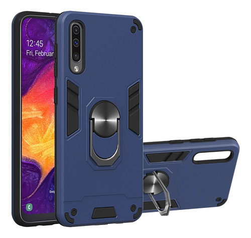 Funda Para Samsung A50 Con Anillo Metálico Azul Antishock