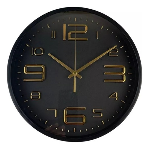Reloj De Pared Redondo Decorativo Negro Dorado