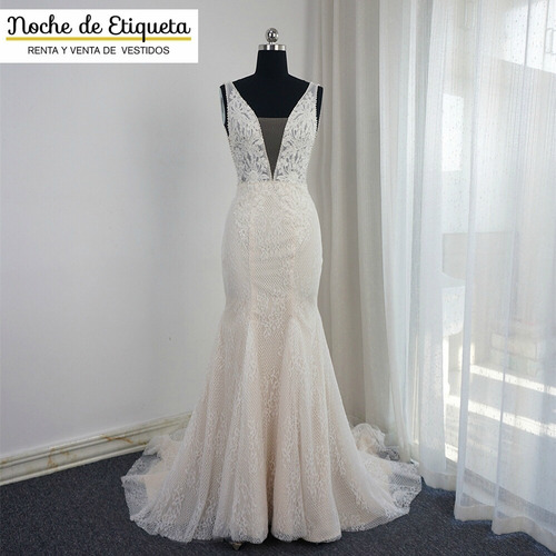 Vestido De Novia Corte Sirena Escote V Encaje Sin Mangas