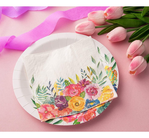 Servilletas De Papel Para Fiesta Con Diseño De Flores 100 Pz
