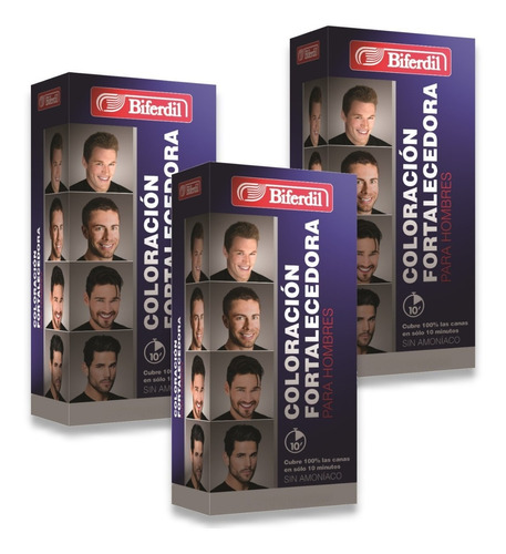 Coloracion Masculina Biferdil Cubre Canas Hombre Pack 3un