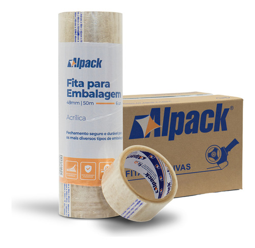 36 Fitas Adesiva Transparente Acrílica 48mm X 50m Tipo Durex Lisa