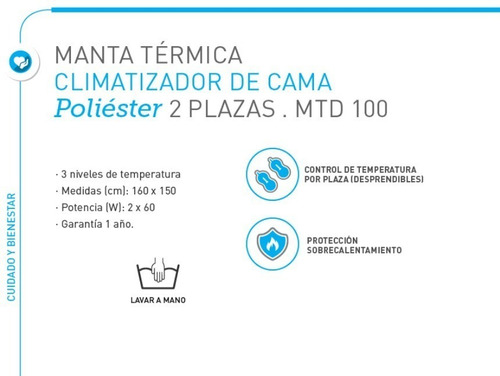 Imagen 3 de 10 de Climatizador Electrico Cama Frazada 2 Plazas Temporizador Manta Termica Bajo Consumo - Seguridad Garantizada - Garantia