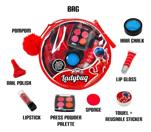 Miraculous Ladybug, Set De Maquillaje Para Niños 10 En 1 Con