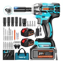 Llave De Impacto Inalámbrico 1800n.m 4 En 1 Faghto 1500w 8000rpm 2 X 21v 13000mah Baterías Y Luz Led 40 Accesorios... Azul 60 Hz