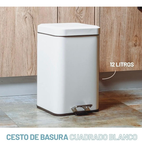 Cesto De Basura 12l Con Tapa Cierra Suave - Hogar Blanco