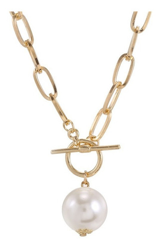 Collar Largo De Perlas Con Cadena De Metal Retro