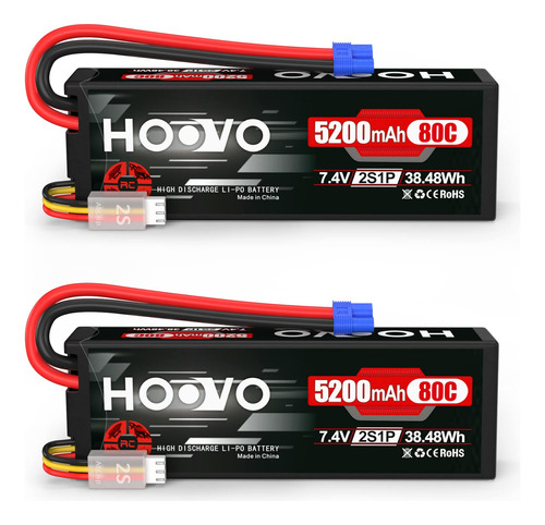 Hoovo 7.4v 5200mah 80c 2s Lipo Bateria Dura Con Enchufe Ec3