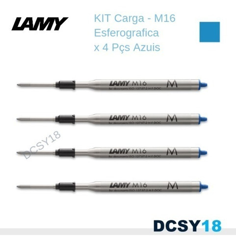 Kit: 4 Pçs. Refil Esferográfica Lamy M16 Azul - M Média