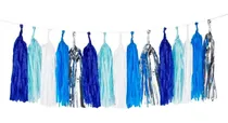 Comprar Guirnaldas De Flecos Mechudos Papel Pompones Decoración Azul