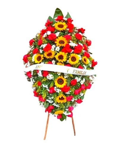 Corona Fúnebre Elegante En Trípode Con Rosas Y Girasoles