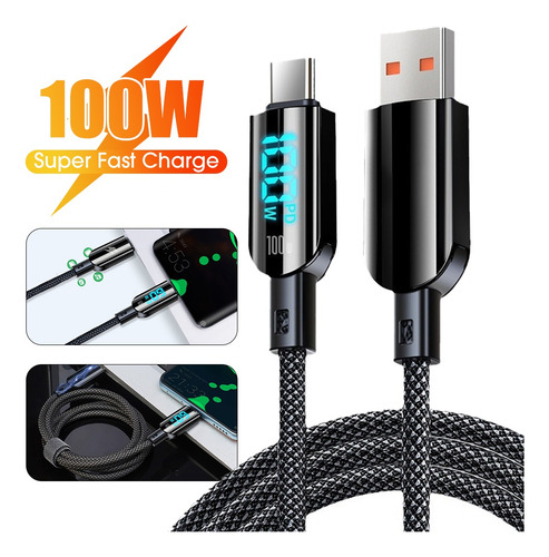 Cable De Datos Usb Tipo C De Carga Rápida Con Pantalla Digit