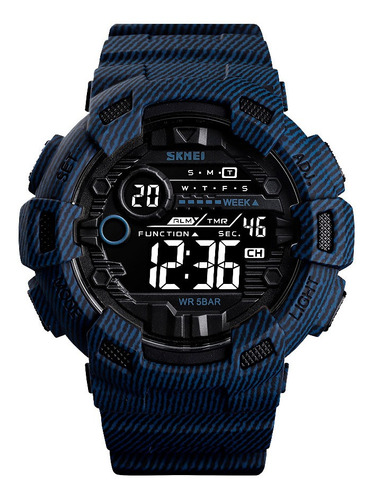 Reloj Hombre Skmei 1472 Sumergible Digital Alarma Cronometro Color De La Malla Azul Mezclilla